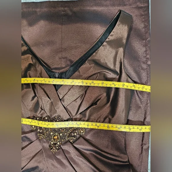 David Meister Brown Copper Bronze Cocktail Dress Beaded 6 - Picture 11 of 16